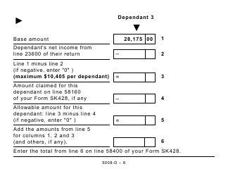 Form 5008-D Worksheet SK428 Saskatchewan - Large Print - Canada, Page 6