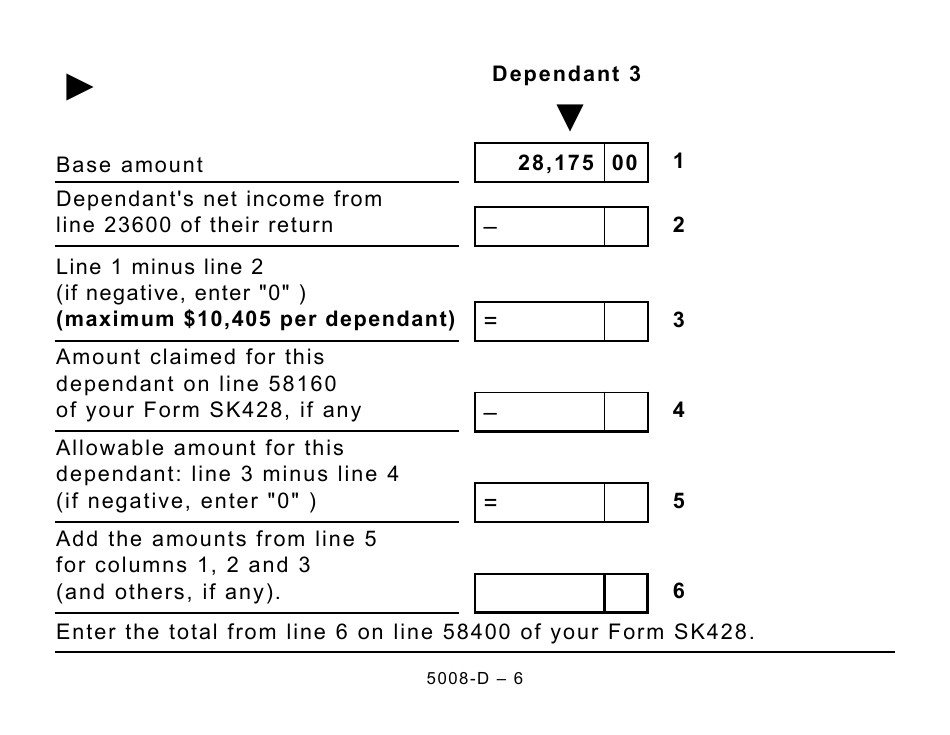 Form 5008-D Worksheet SK428 Saskatchewan - Large Print - Canada, Page 6