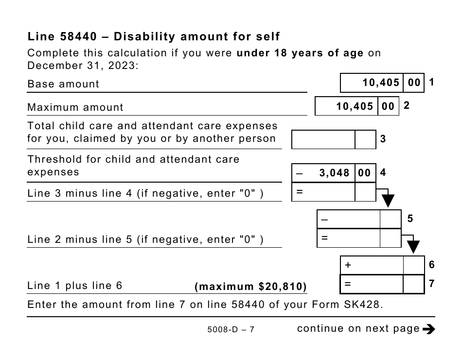 Form 5008-D Worksheet SK428 Saskatchewan - Large Print - Canada, Page 7