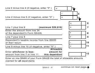 Form 5008-D Worksheet SK428 Saskatchewan - Large Print - Canada, Page 9