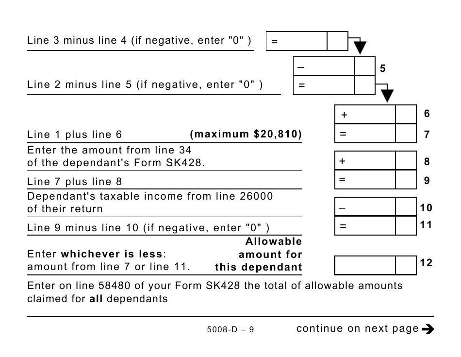 Form 5008-D Worksheet SK428 Saskatchewan - Large Print - Canada, Page 9