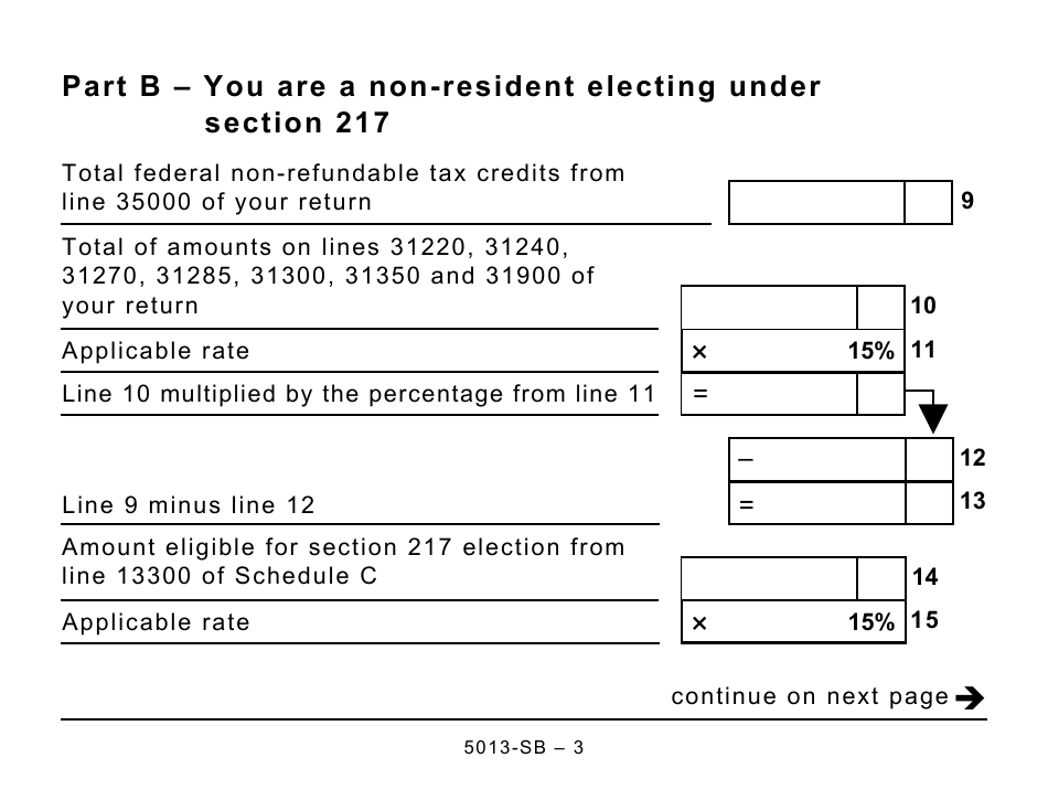 Form 5013-SB Schedule B Allowable Amount of Federal Non-refundable Tax Credits - Large Print - Canada, Page 3