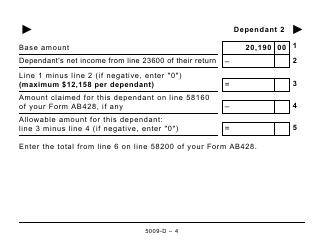 Form 5009-D Worksheet AB428 Alberta - Large Print - Canada, Page 4