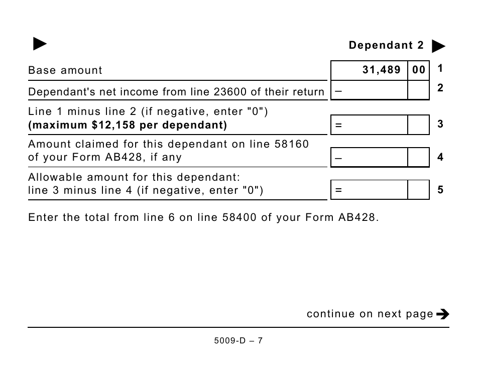 Form 5009-D Worksheet AB428 Alberta - Large Print - Canada, Page 7