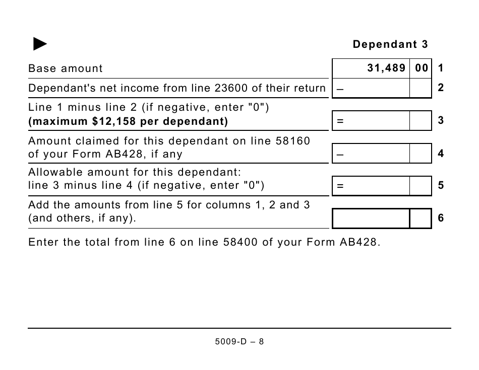 Form 5009-D Worksheet AB428 Alberta - Large Print - Canada, Page 8