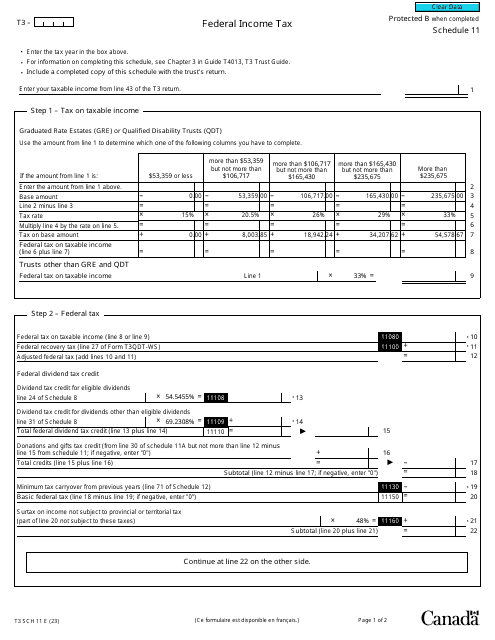 Form T3 Schedule 11 Federal Income Tax - Canada