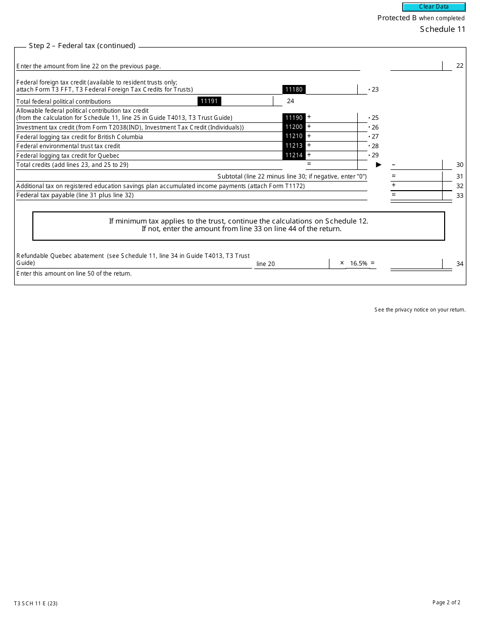 Form T3 Schedule 11 Download Fillable PDF or Fill Online Federal Income ...