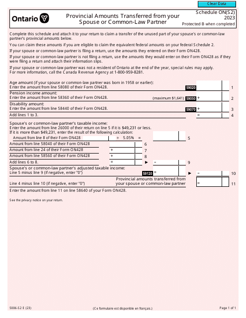 Form 5006-S2 Schedule ON(S2) 2023 Printable Pdf