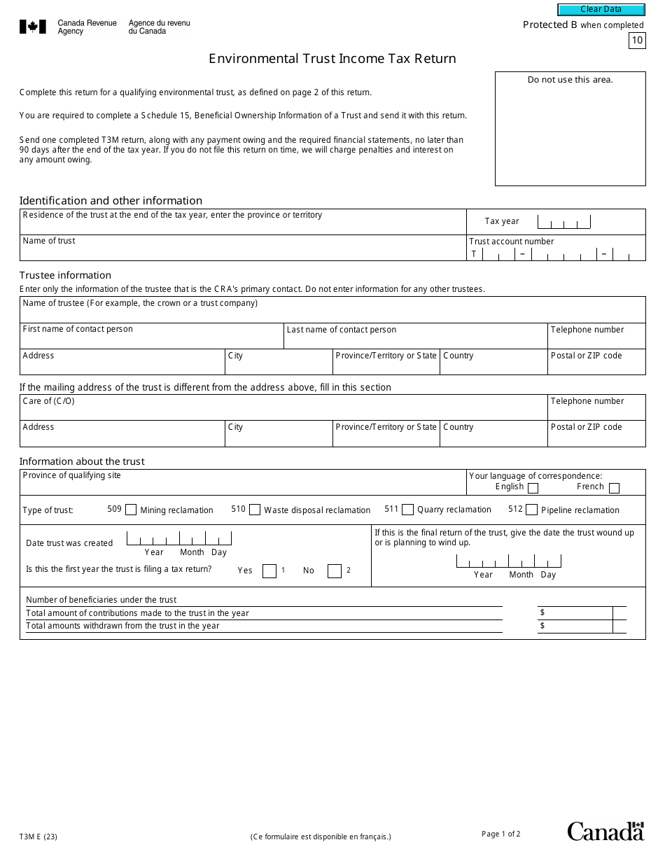 Form T3M Environmental Trust Income Tax Return - Canada, Page 1
