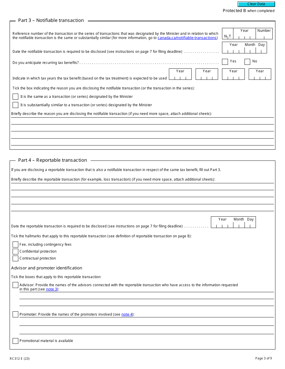 Form RC312 Reportable Transaction and Notifiable Transaction Information Return (2023 and Later Tax Years) - Canada, Page 3