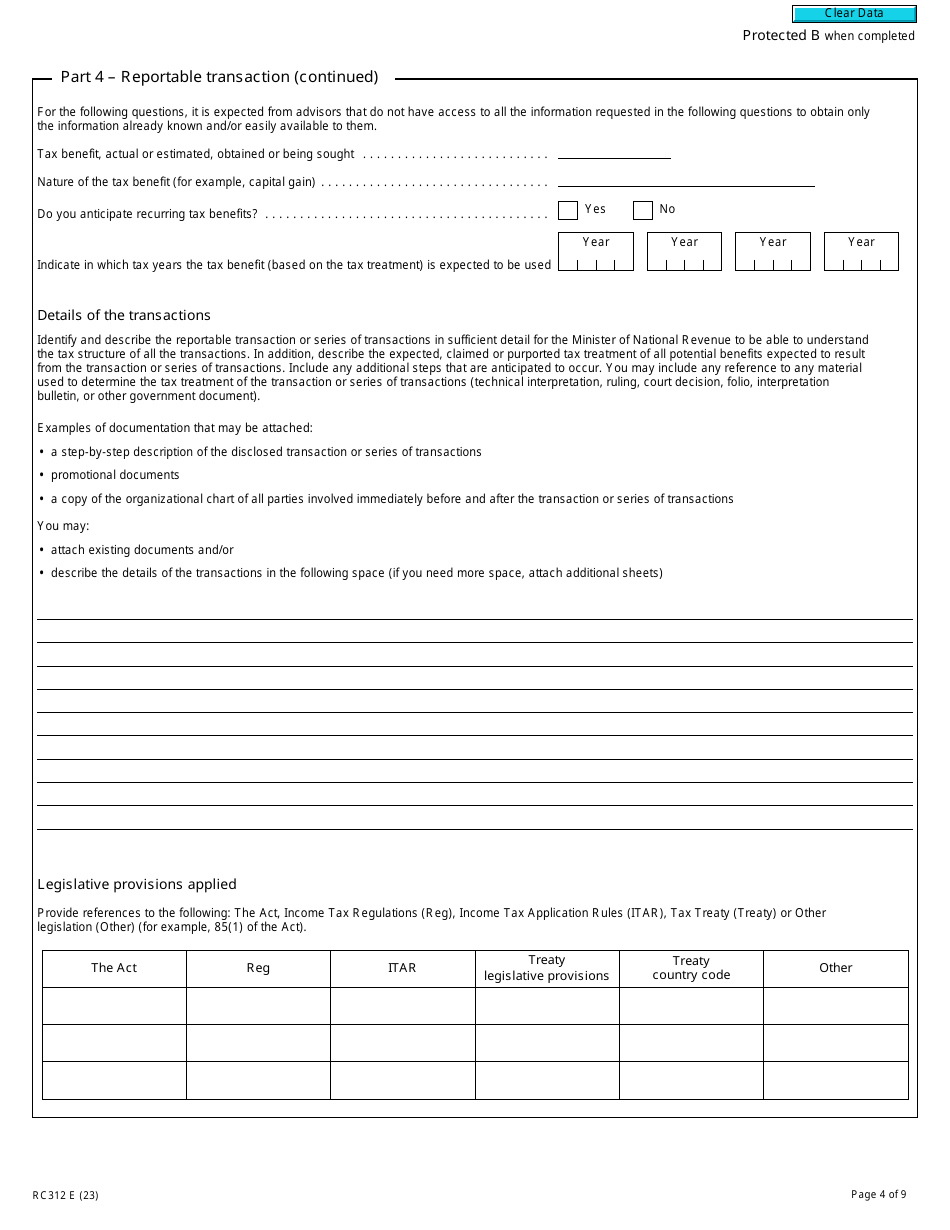 Form RC312 Reportable Transaction and Notifiable Transaction Information Return (2023 and Later Tax Years) - Canada, Page 4