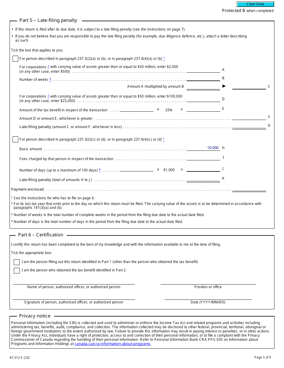 Form RC312 Reportable Transaction and Notifiable Transaction Information Return (2023 and Later Tax Years) - Canada, Page 5