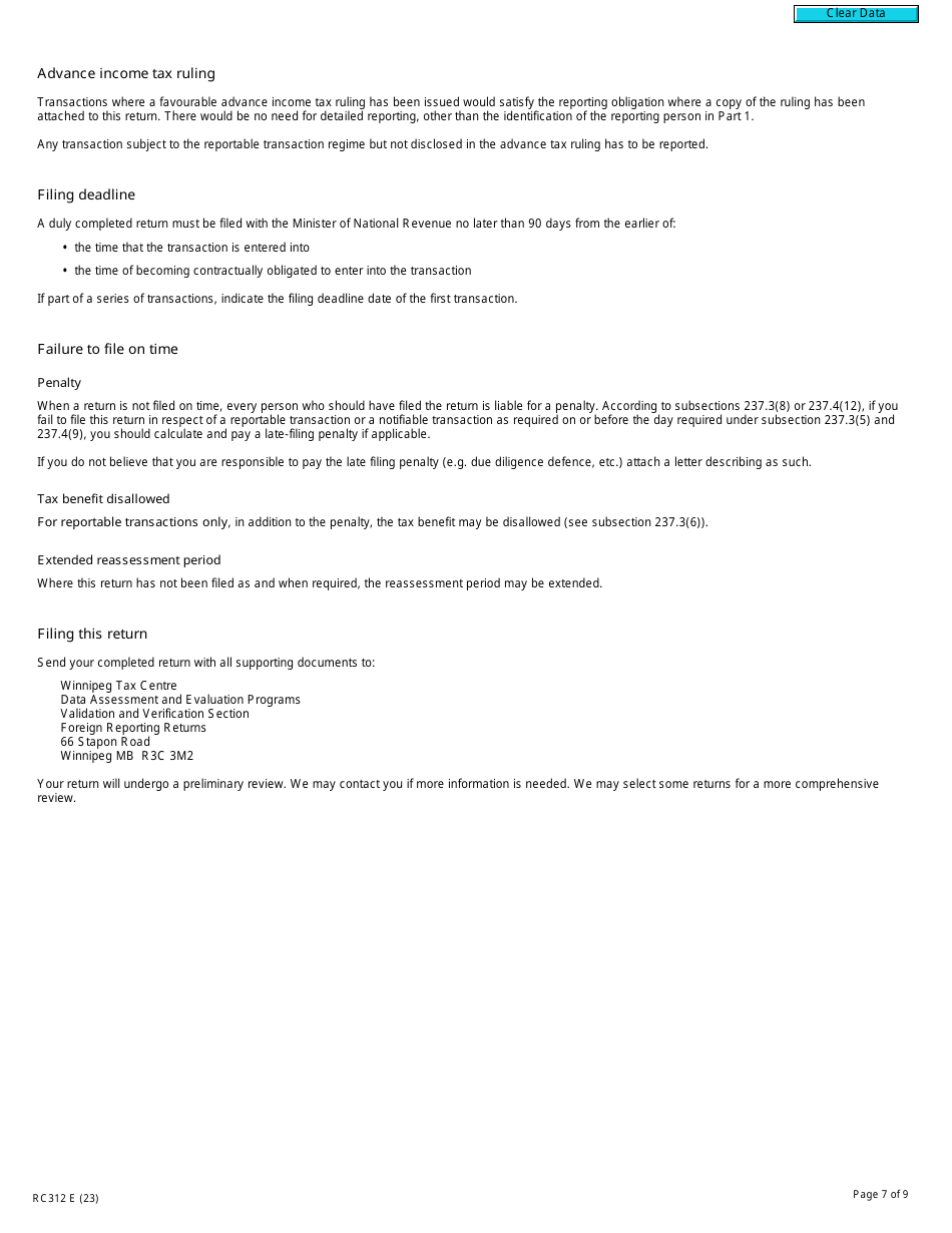Form RC312 Reportable Transaction and Notifiable Transaction Information Return (2023 and Later Tax Years) - Canada, Page 7