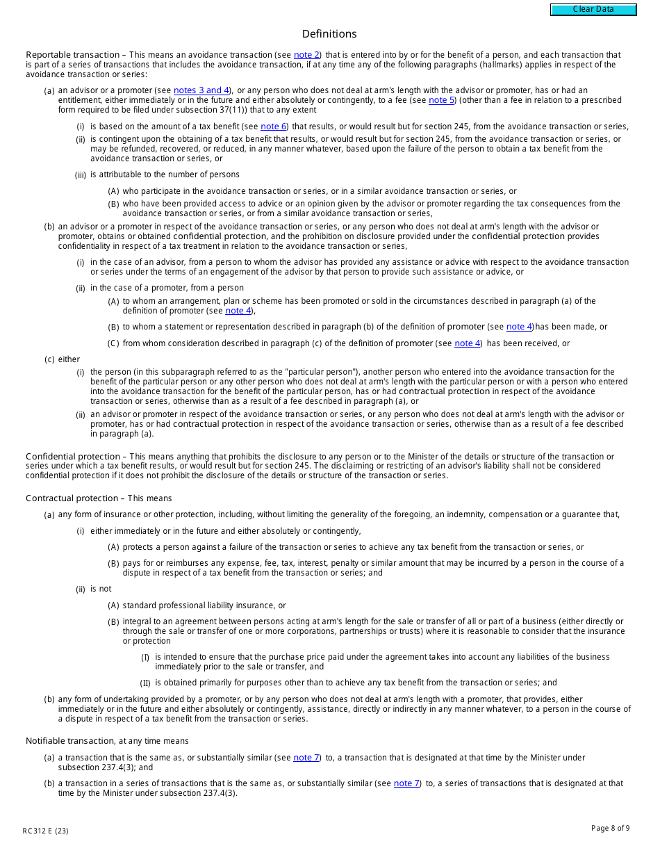 Form RC312 Reportable Transaction and Notifiable Transaction Information Return (2023 and Later Tax Years) - Canada, Page 8
