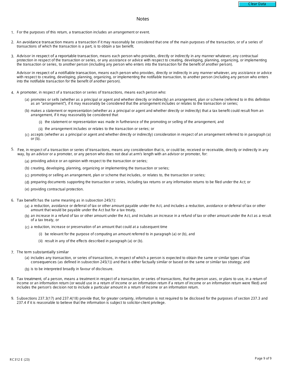 Form RC312 Reportable Transaction and Notifiable Transaction Information Return (2023 and Later Tax Years) - Canada, Page 9
