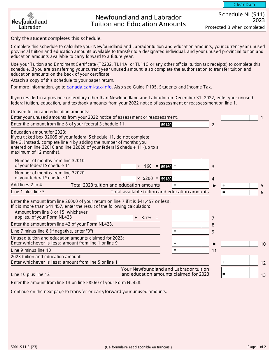 Form 5001-S11 Schedule NL(S11) - 2023 - Fill Out, Sign Online and ...