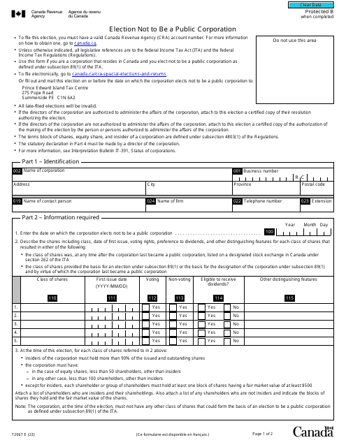 Form T2067  Printable Pdf