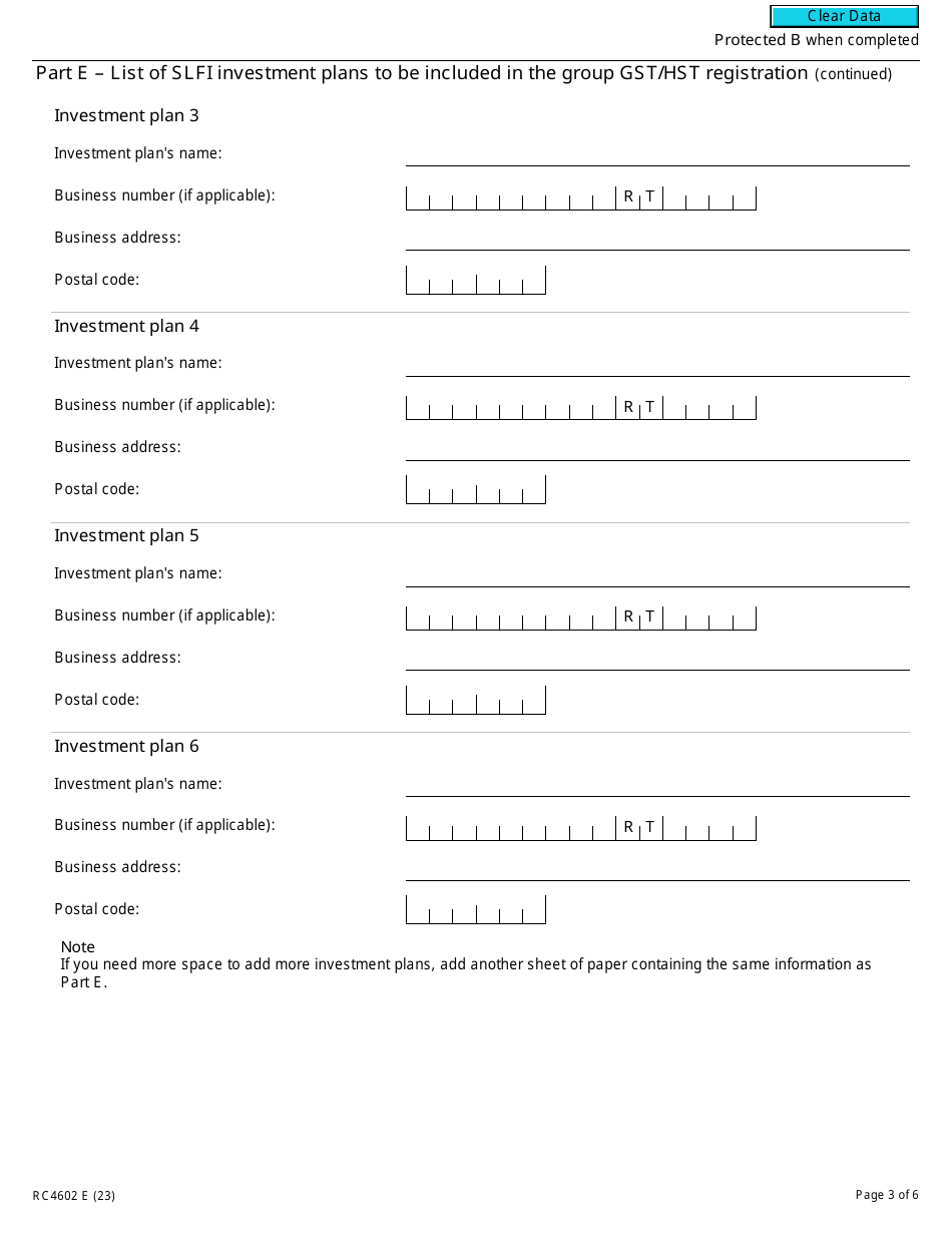 Form RC4602 Request for a Group Gst / Hst Registration Number for Selected Listed Financial Institutions With Consolidated Filing for Gst / Hst Purposes - Canada, Page 3