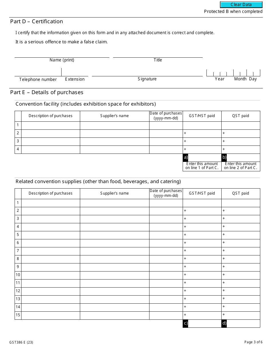 Form GST386 Rebate Application for Conventions - Canada, Page 3