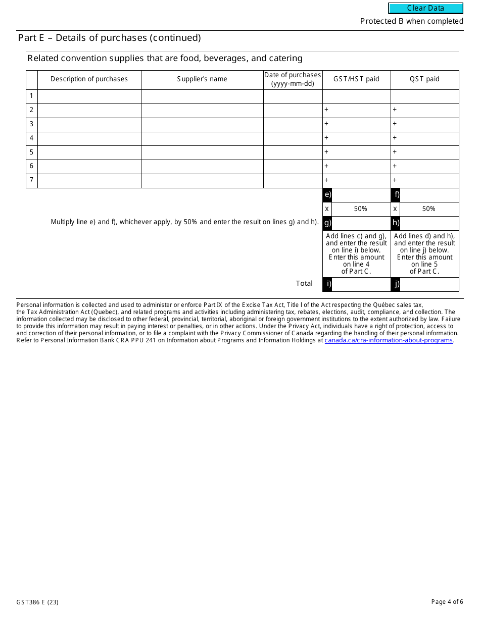 Form GST386 Rebate Application for Conventions - Canada, Page 4