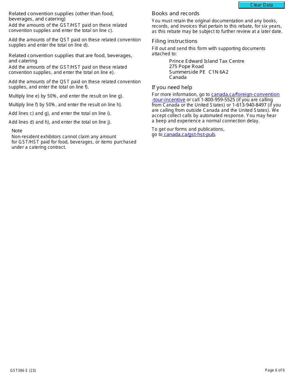Form GST386 Rebate Application for Conventions - Canada, Page 6
