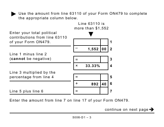 Form 5006-D1 Worksheet ON479 Ontario - Large Print - Canada, Page 3