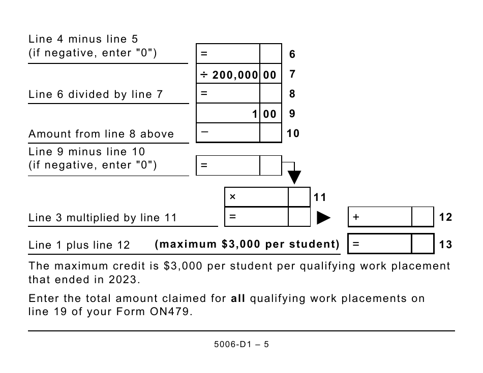 Form 5006-D1 Worksheet ON479 Ontario - Large Print - Canada, Page 5