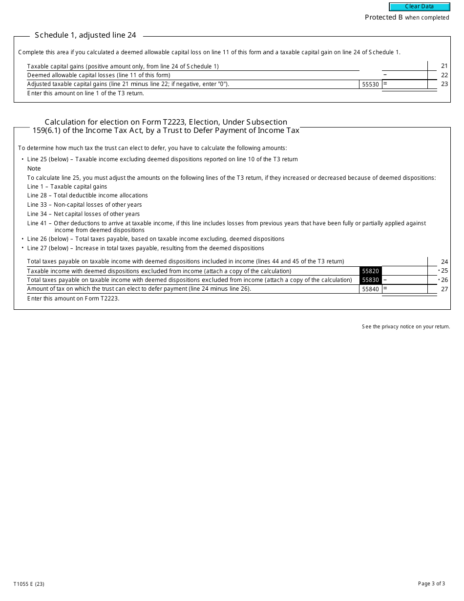 Form T1055 Summary of Deemed Dispositions (2002 and Later Tax Years) - Canada, Page 3