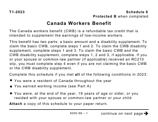 Document preview: Form 5005-S6 Schedule 6 Canada Workers Benefit (For Qc Only) - Large Print - Canada, 2023