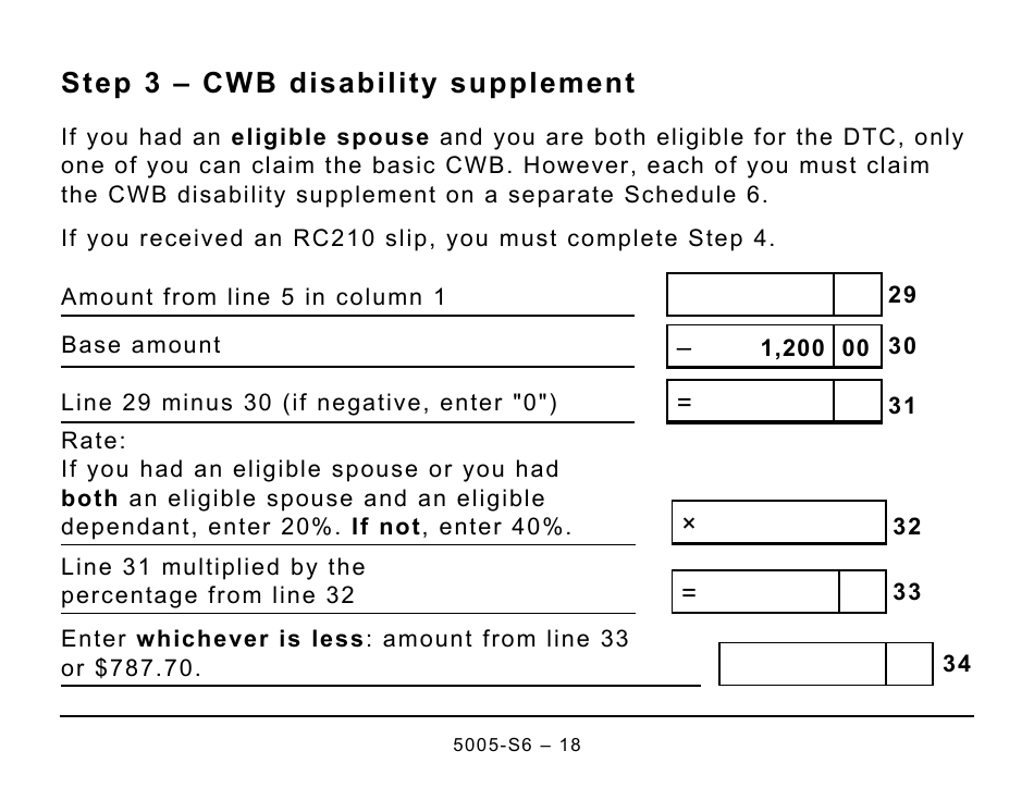 Form 5005-S6 Schedule 6 Canada Workers Benefit (For Qc Only) - Large Print - Canada, Page 18