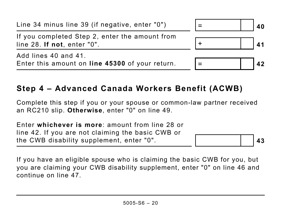 Form 5005-S6 Schedule 6 Canada Workers Benefit (For Qc Only) - Large Print - Canada, Page 20