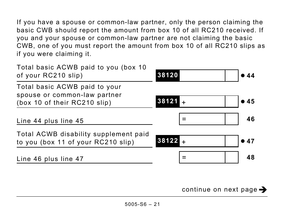 Form 5005-S6 Schedule 6 Canada Workers Benefit (For Qc Only) - Large Print - Canada, Page 21