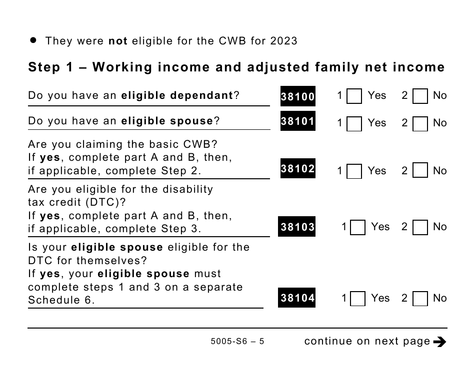 Form 5005-S6 Schedule 6 Canada Workers Benefit (For Qc Only) - Large Print - Canada, Page 5