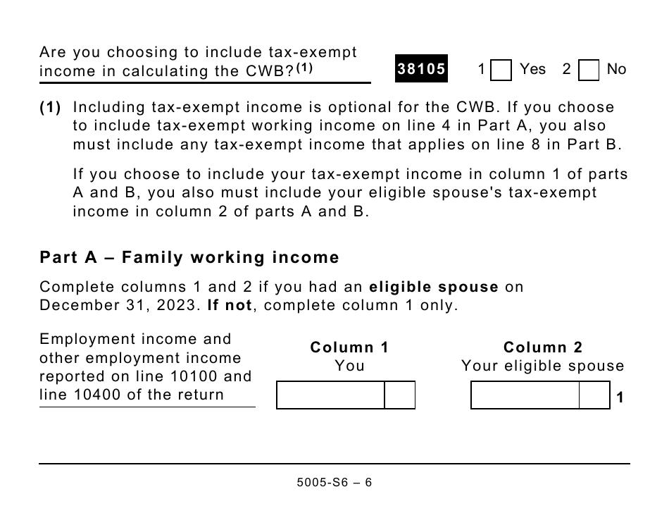 Form 5005-S6 Schedule 6 Canada Workers Benefit (For Qc Only) - Large Print - Canada, Page 6