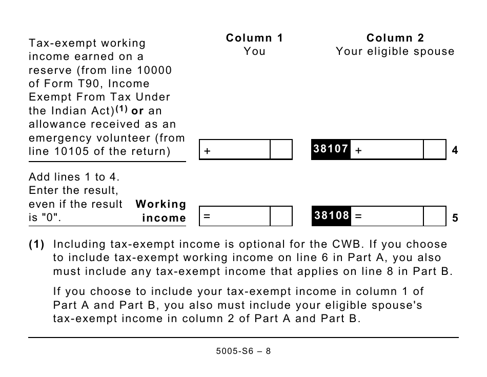 Form 5005-S6 Schedule 6 Canada Workers Benefit (For Qc Only) - Large Print - Canada, Page 8