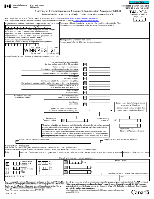 Form T4A-RCA SUM  Printable Pdf