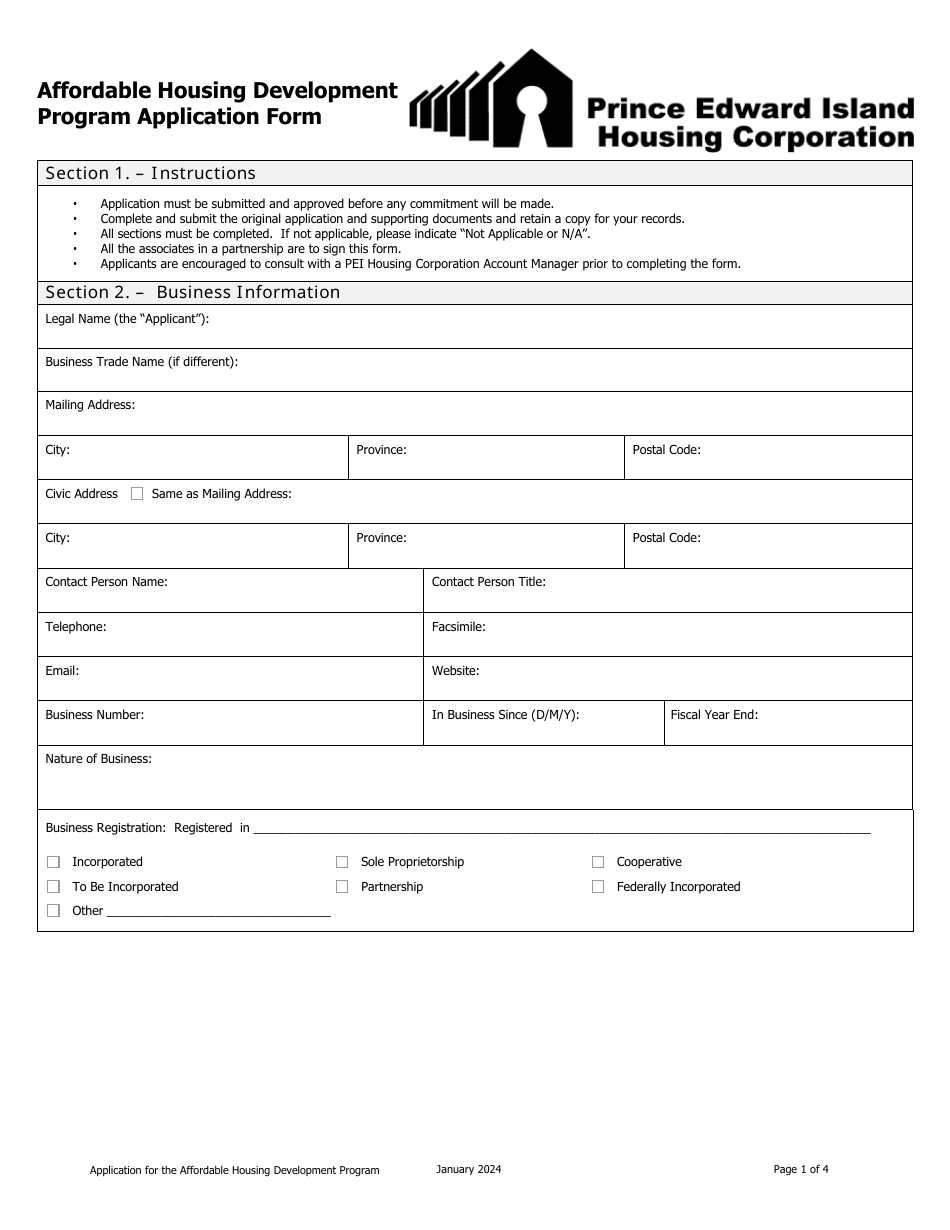 Affordable Housing Development Program Application Form - Prince Edward Island, Canada, Page 3