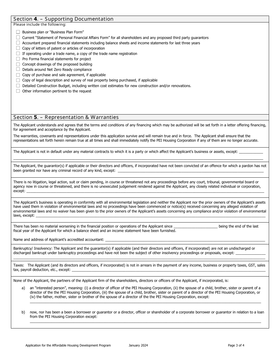 Prince Edward Island Canada Affordable Housing Development Program Application Form Fill Out 1659