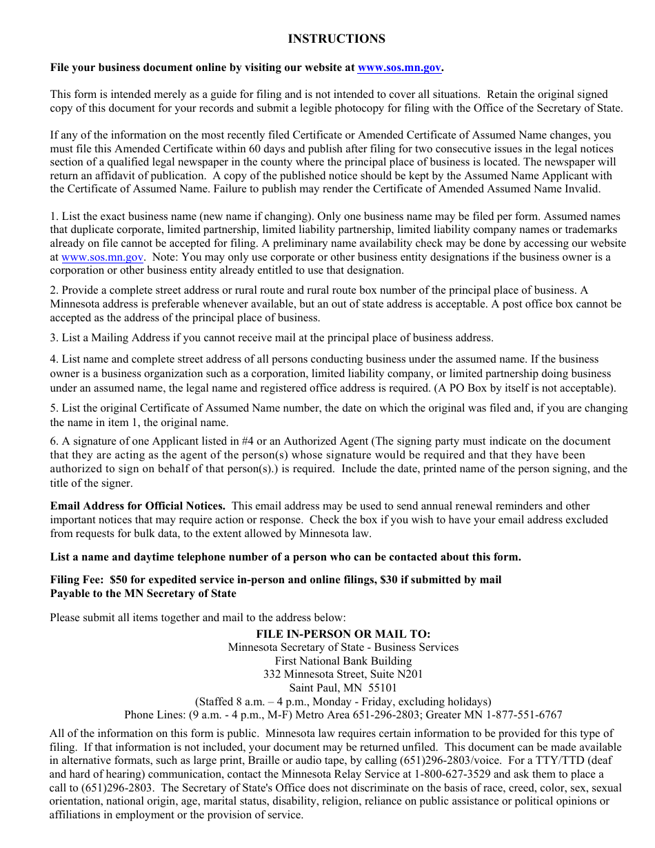 Amendment to Assumed Name - Minnesota, Page 3