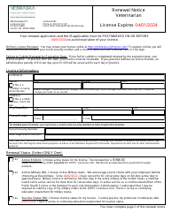 Document preview: Veterinarian Renewal Notice - Nebraska, 2024