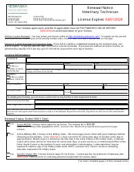 Document preview: Veterinary Technician Renewal Notice - Nebraska, 2024
