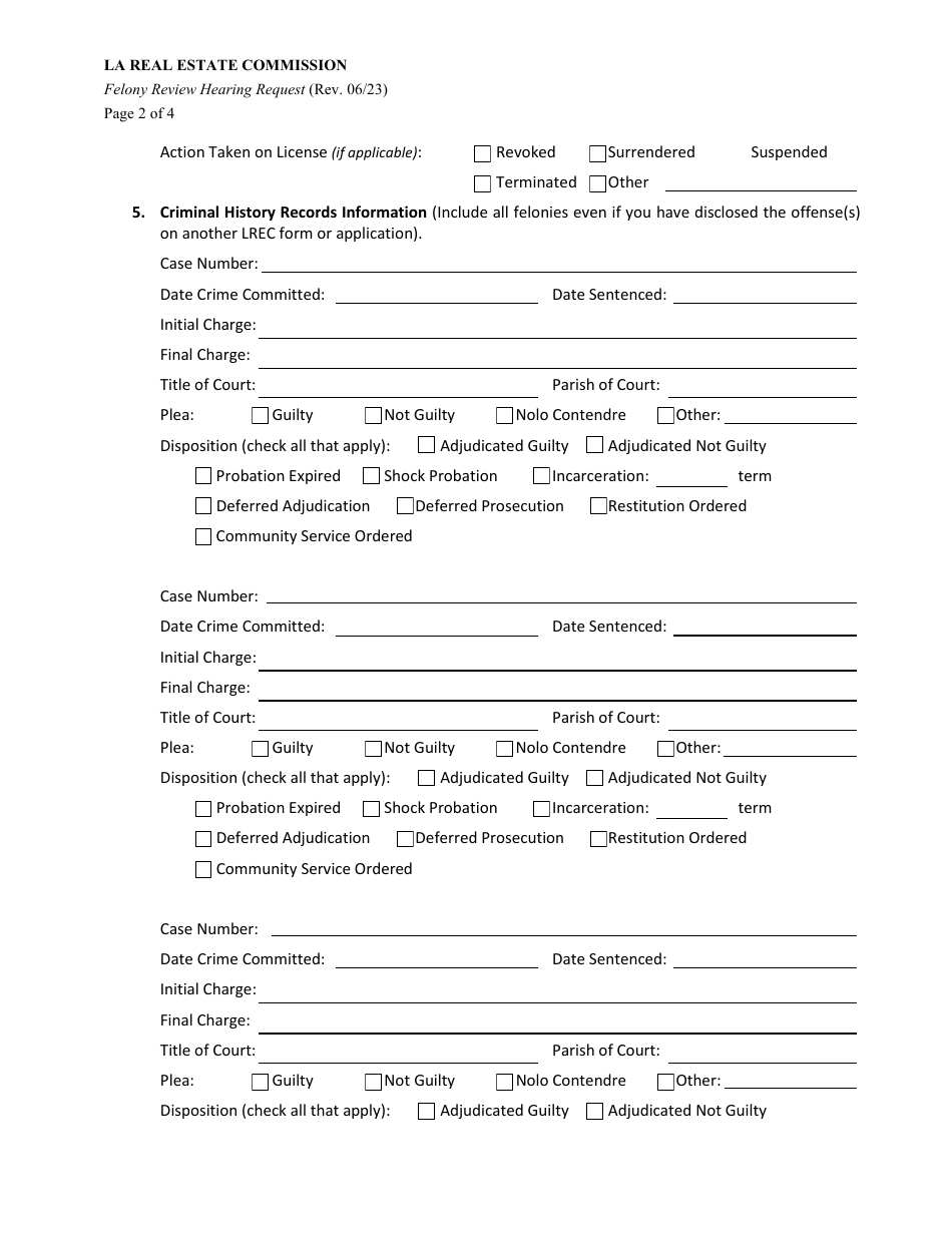 Louisiana Felony Review Hearing Request - Fill Out, Sign Online and ...