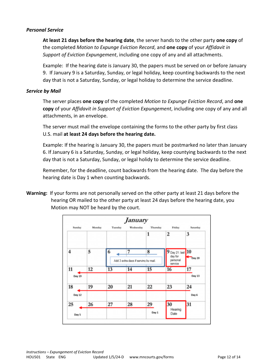 Form HOU501 Instructions - Expungement of Eviction Record - Minnesota, Page 12