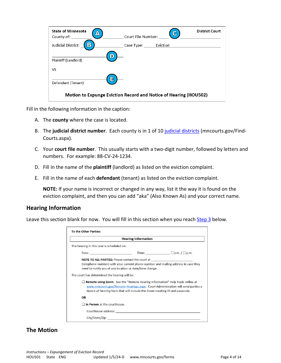Form HOU501 Instructions - Expungement of Eviction Record - Minnesota, Page 4
