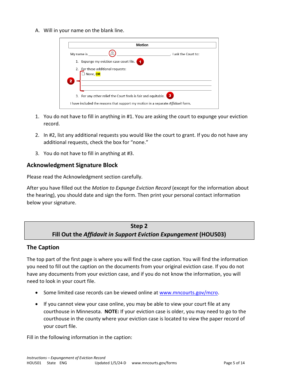 Form HOU501 Instructions - Expungement of Eviction Record - Minnesota, Page 5