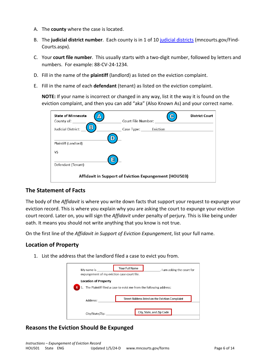 Form HOU501 Instructions - Expungement of Eviction Record - Minnesota, Page 6
