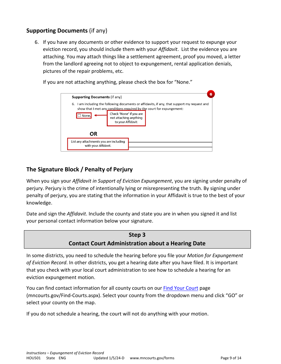 Form HOU501 Instructions - Expungement of Eviction Record - Minnesota, Page 9