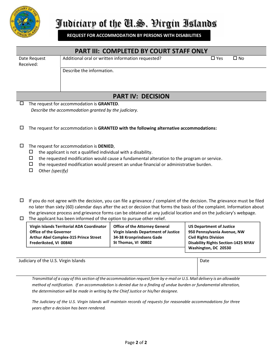 Request for Accommodation by Persons With Disabilities - Virgin Islands, Page 2