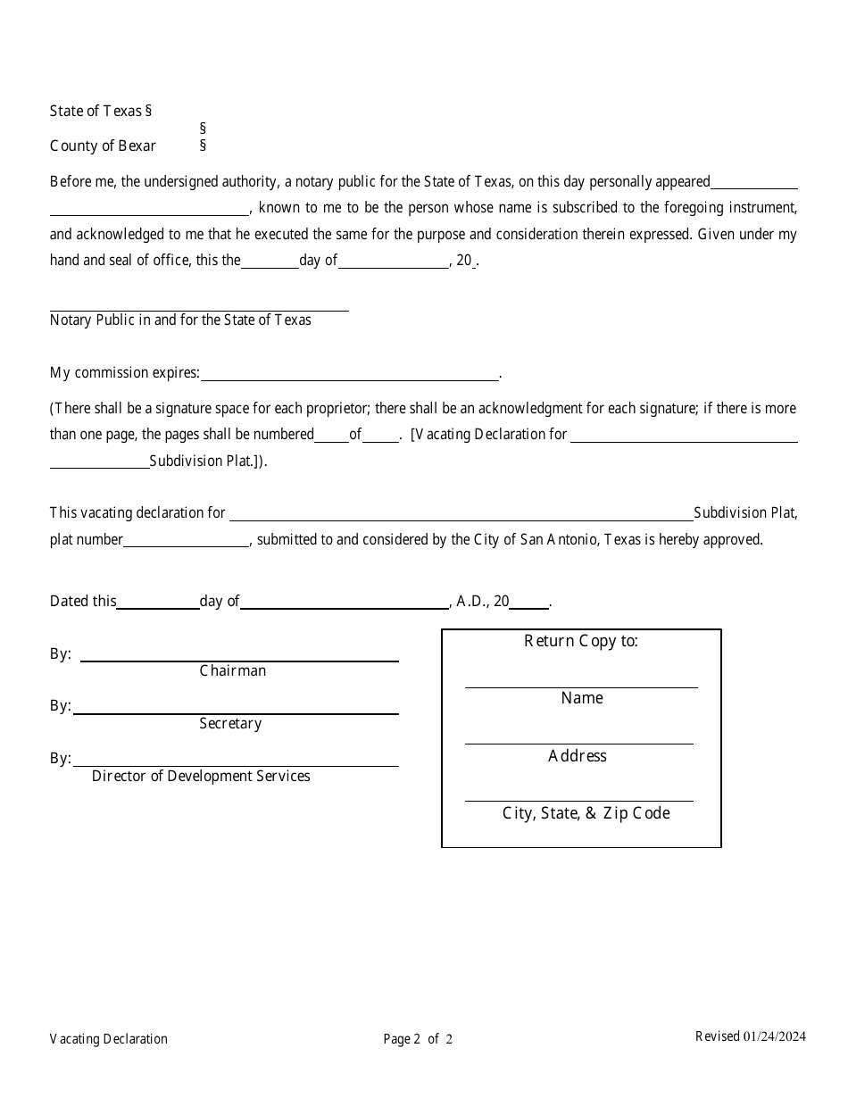 City of San Antonio, Texas Vacating Declaration - Fill Out, Sign Online ...