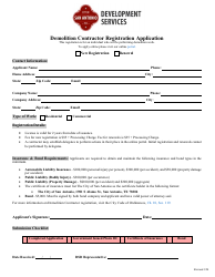Document preview: Demolition Contractor Registration Application - City of San Antonio, Texas